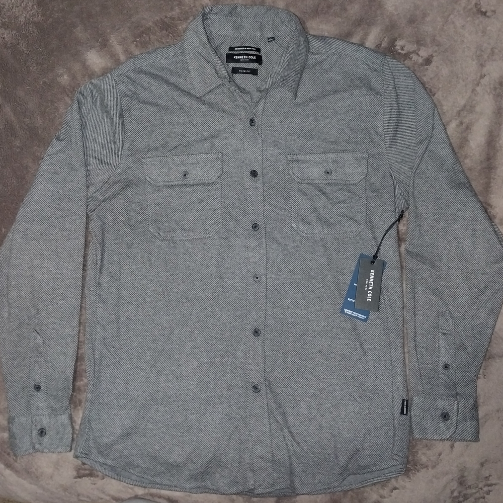 KENNETH COLE New York  Men's Charcoal Gray Button-Up Shirt